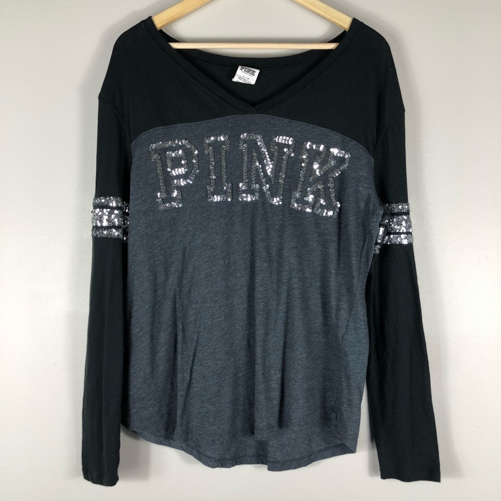 PINK Victoria's Secret Black and Gray Long Sleeve Tee